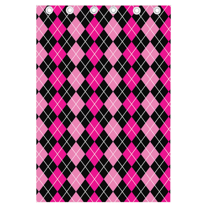 Deep Pink And Black Argyle Pattern Print Curtain