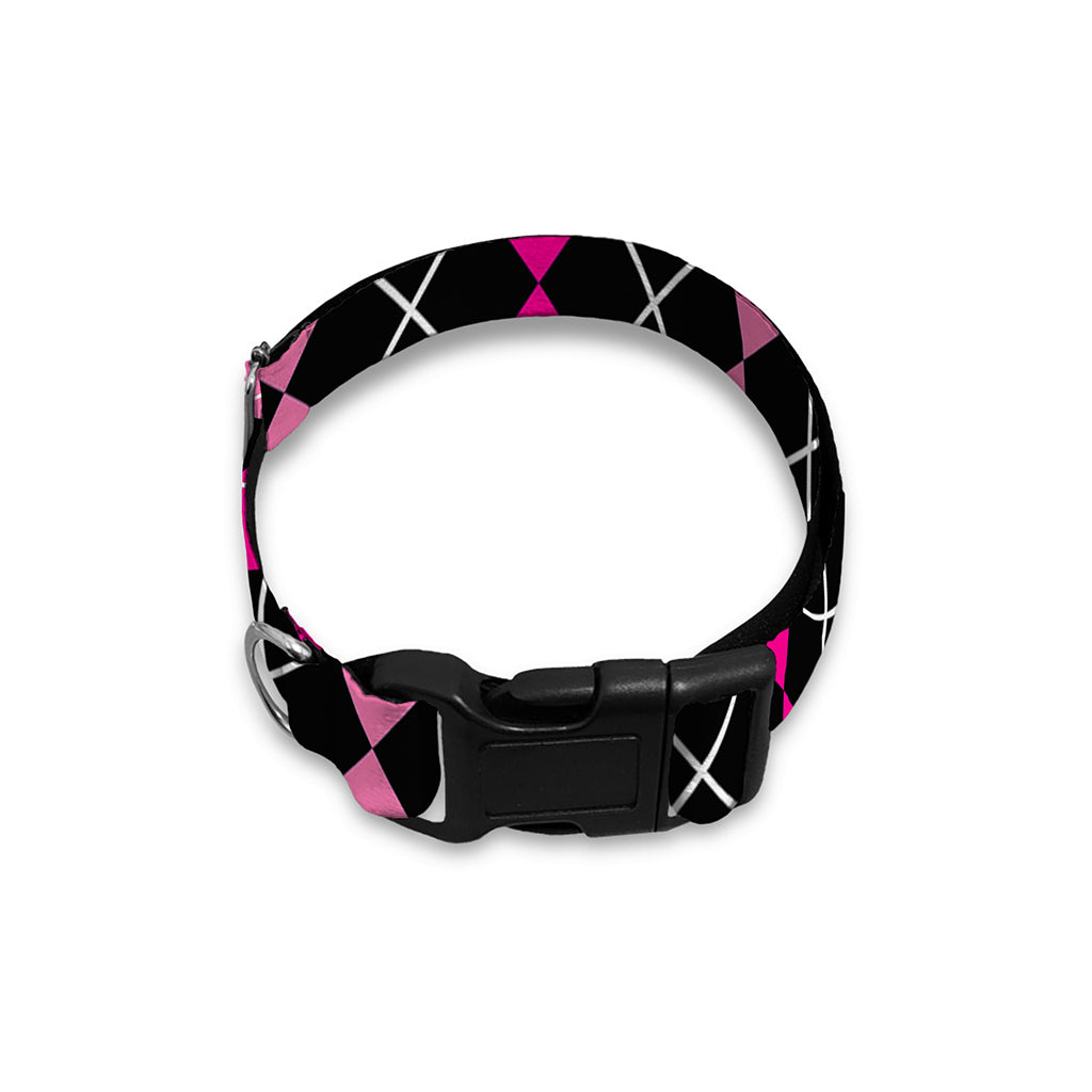 Deep Pink And Black Argyle Pattern Print Dog Collar