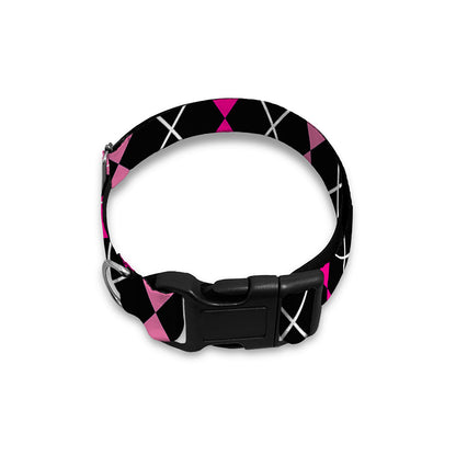 Deep Pink And Black Argyle Pattern Print Dog Collar