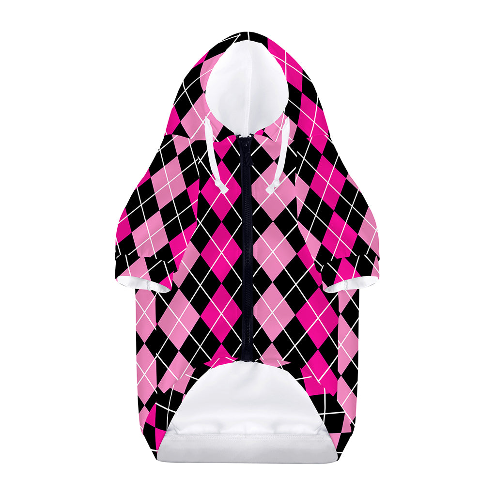 Deep Pink And Black Argyle Pattern Print Dog Zip Up Hoodie