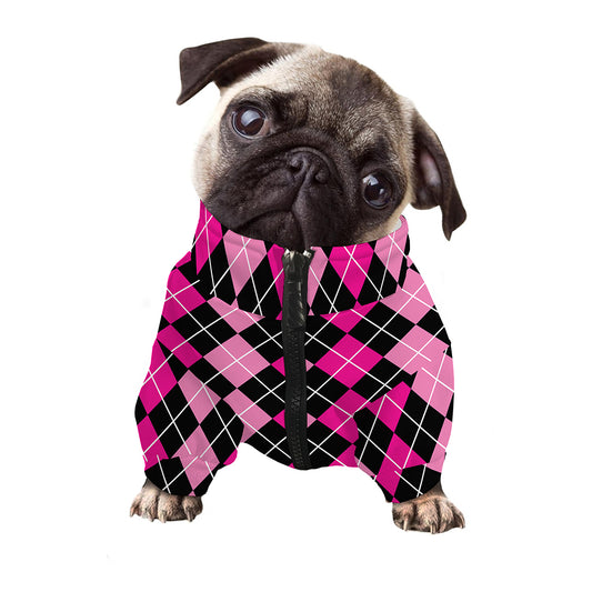 Deep Pink And Black Argyle Pattern Print Dog Zip Up Jacket