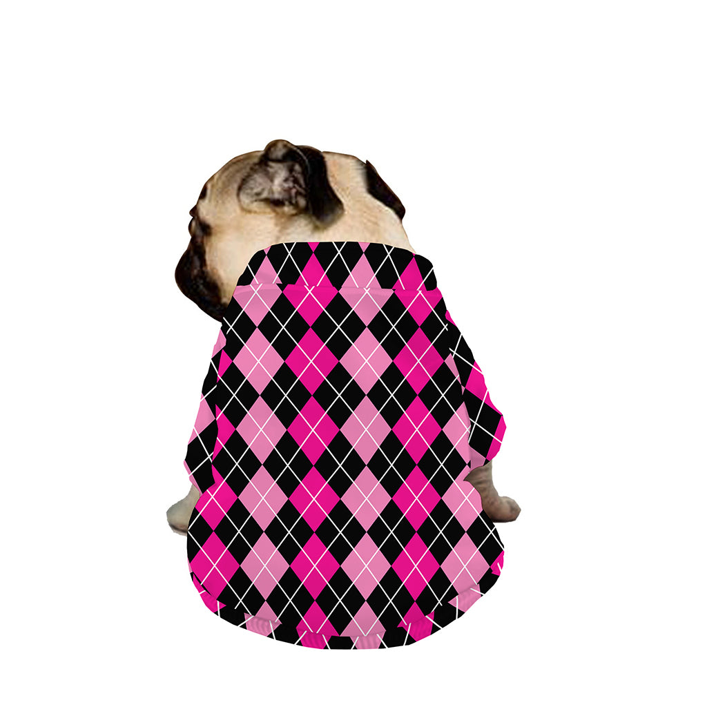 Deep Pink And Black Argyle Pattern Print Dog Zip Up Jacket
