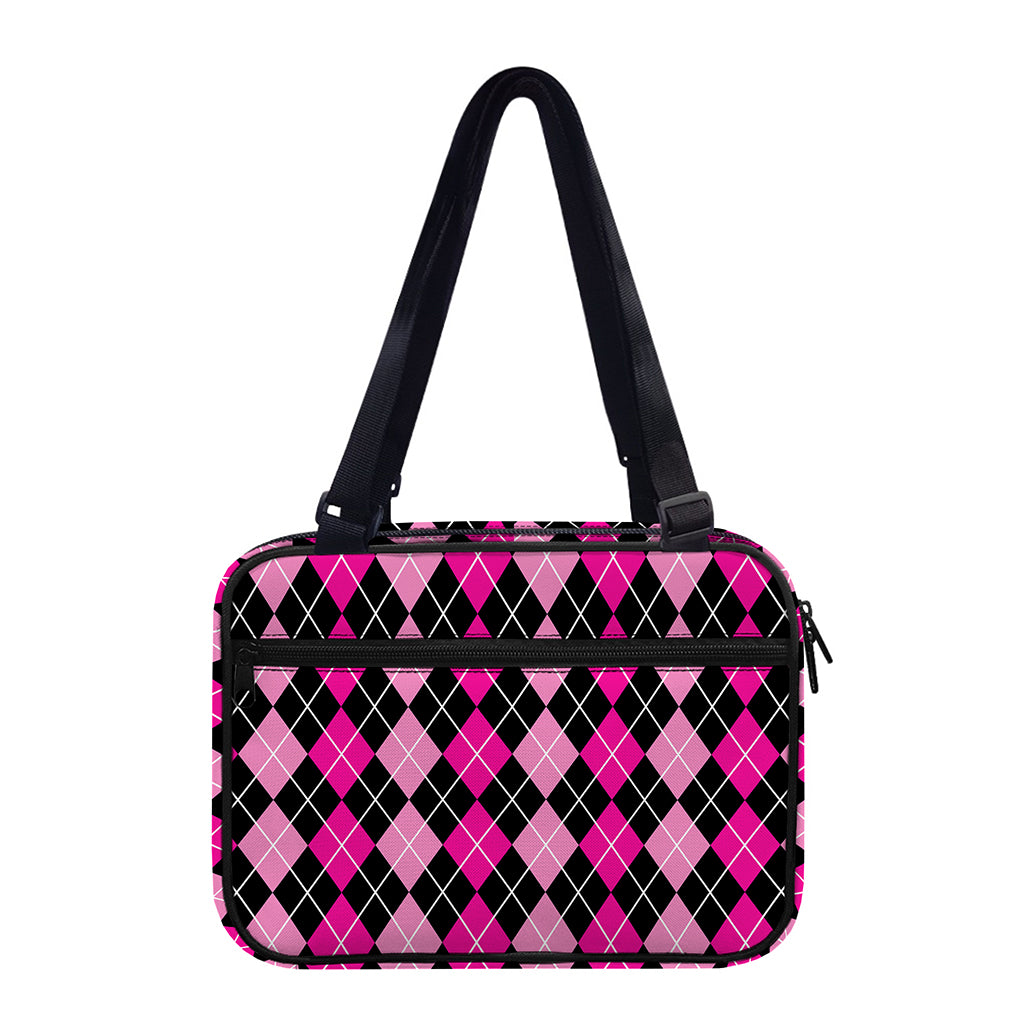 Deep Pink And Black Argyle Pattern Print Double Strap Bible Bag