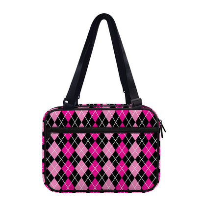 Deep Pink And Black Argyle Pattern Print Double Strap Bible Bag