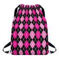 Deep Pink And Black Argyle Pattern Print Drawstring Backpack
