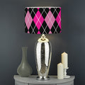 Deep Pink And Black Argyle Pattern Print Drum Lamp Shade