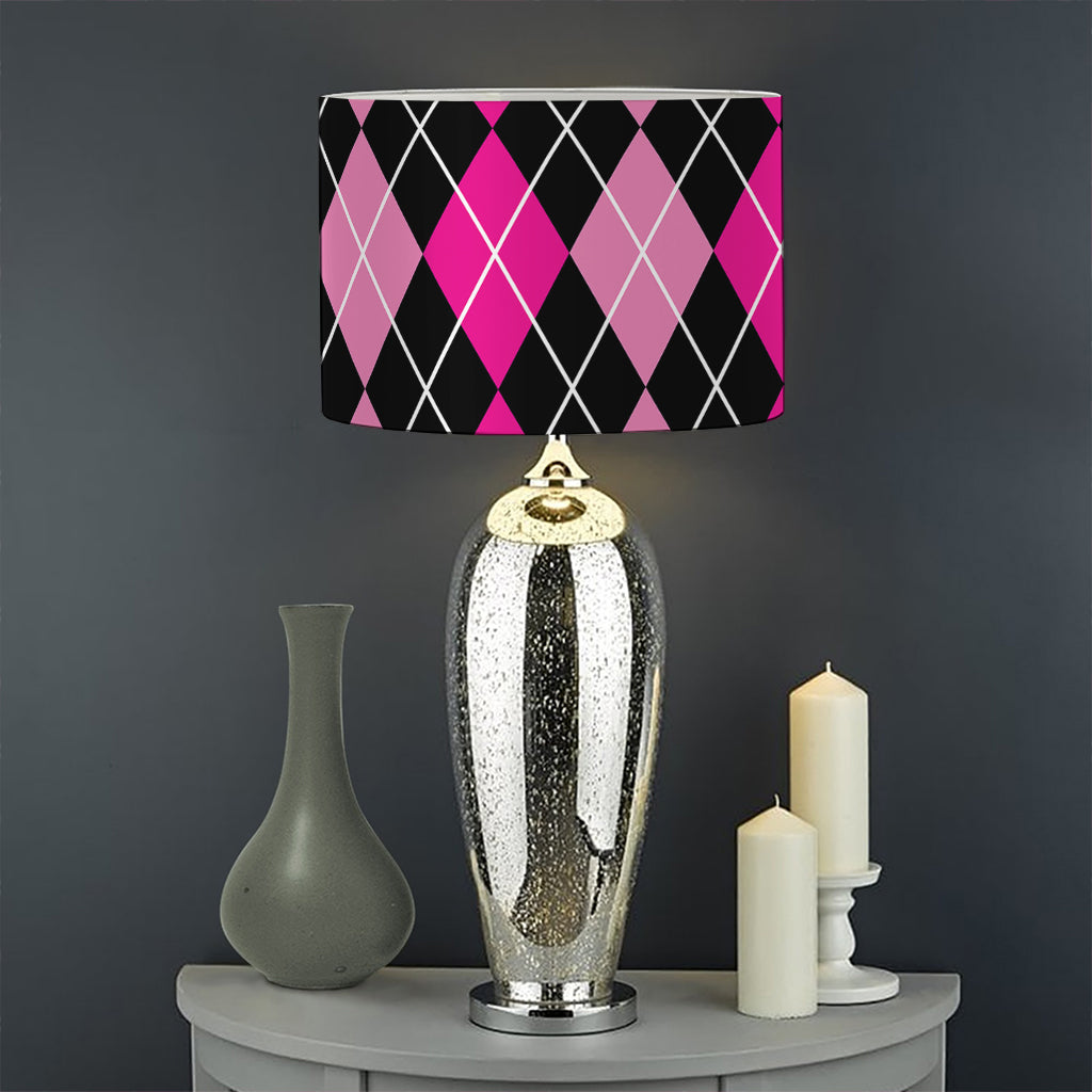 Deep Pink And Black Argyle Pattern Print Drum Lamp Shade