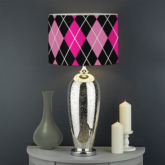 Deep Pink And Black Argyle Pattern Print Drum Lamp Shade