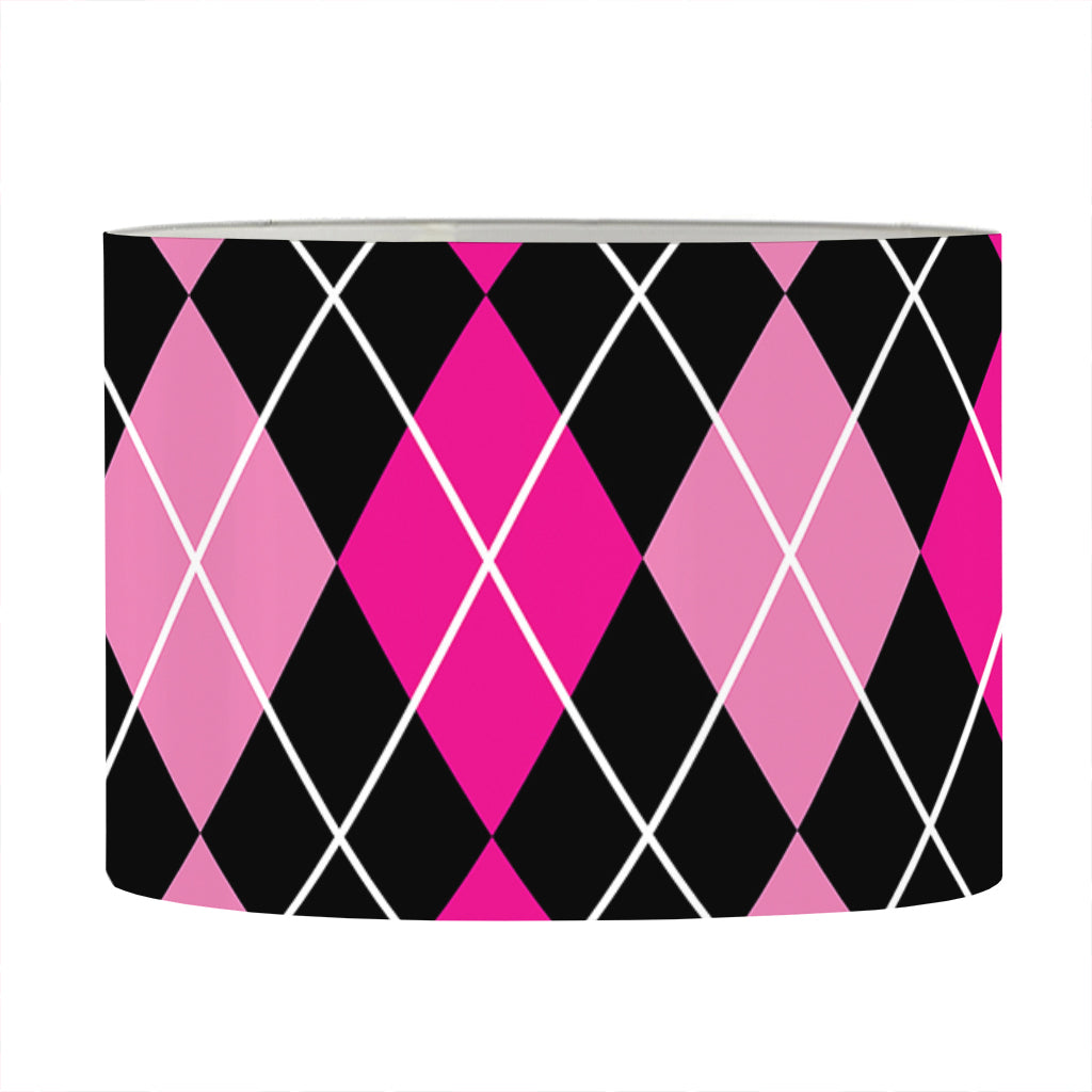 Deep Pink And Black Argyle Pattern Print Drum Lamp Shade
