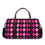 Deep Pink And Black Argyle Pattern Print Duffle Bag
