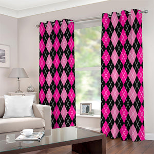 Deep Pink And Black Argyle Pattern Print Extra Wide Grommet Curtains