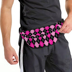 Deep Pink And Black Argyle Pattern Print Fanny Pack