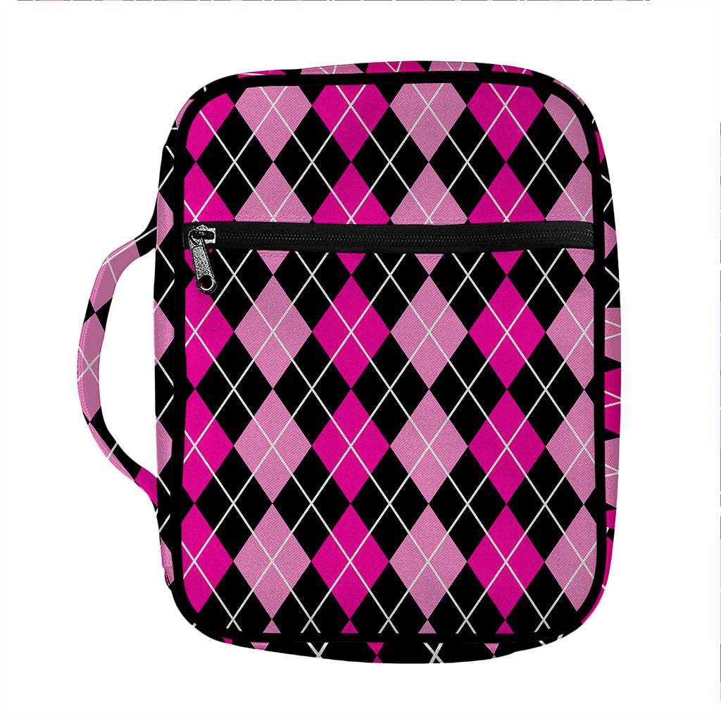 Deep Pink And Black Argyle Pattern Print Front Pocket Bible Bag
