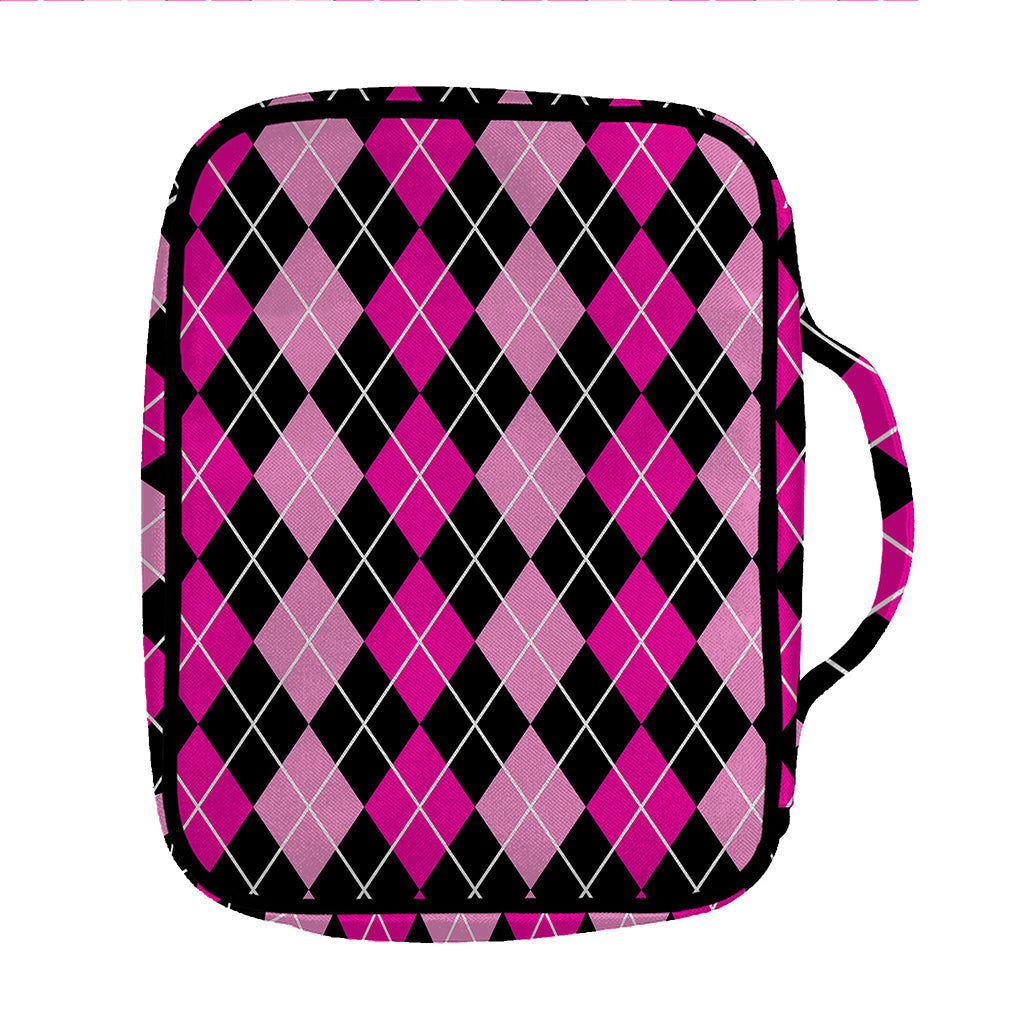 Deep Pink And Black Argyle Pattern Print Front Pocket Bible Bag