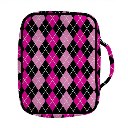 Deep Pink And Black Argyle Pattern Print Front Pocket Bible Bag