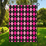 Deep Pink And Black Argyle Pattern Print Garden Flag