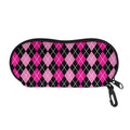 Deep Pink And Black Argyle Pattern Print Glasses Case