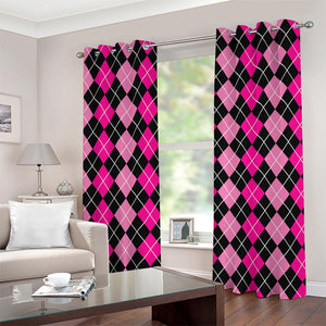 Deep Pink And Black Argyle Pattern Print Grommet Curtains