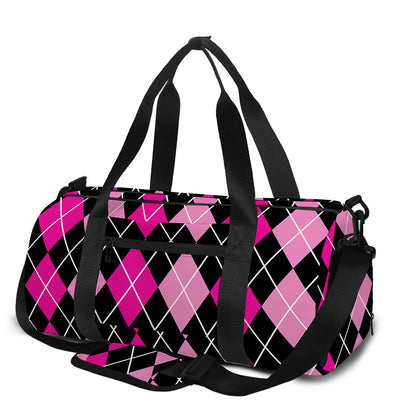 Deep Pink And Black Argyle Pattern Print Gym Bag