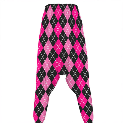 Deep Pink And Black Argyle Pattern Print Hammer Pants