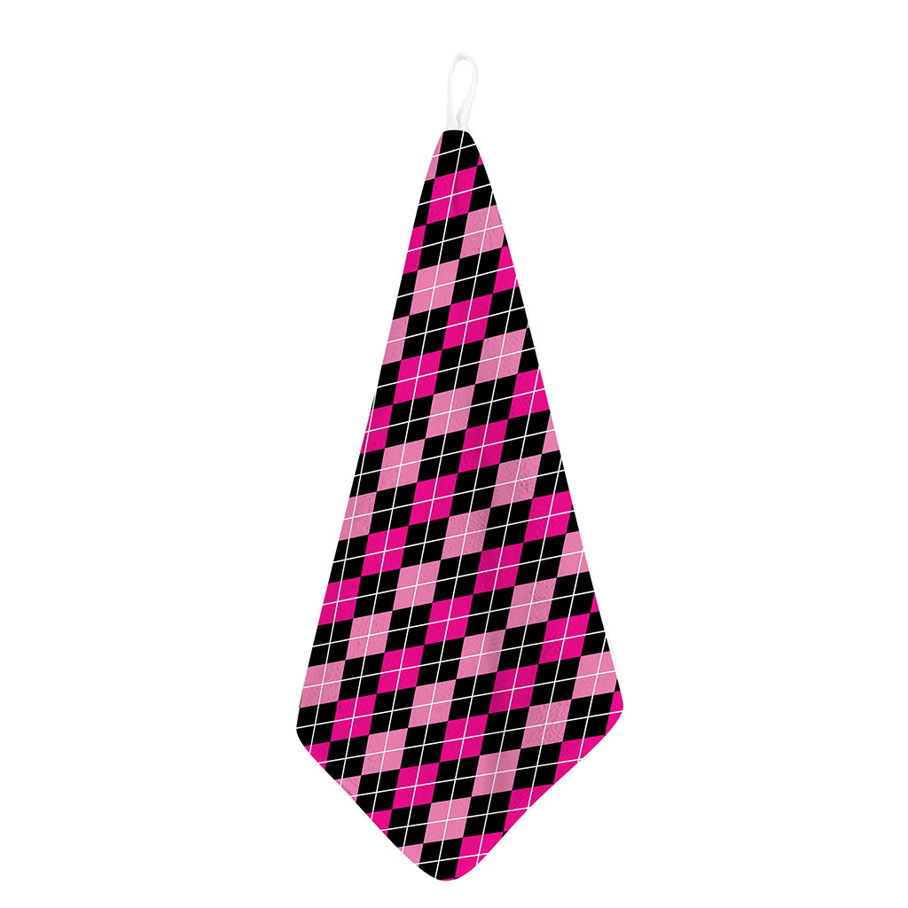 Deep Pink And Black Argyle Pattern Print Hand Towel