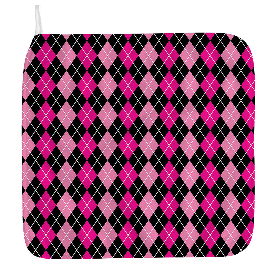 Deep Pink And Black Argyle Pattern Print Hand Towel