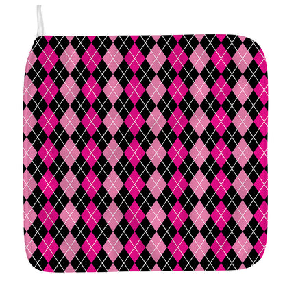 Deep Pink And Black Argyle Pattern Print Hand Towel