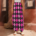 Deep Pink And Black Argyle Pattern Print Harem Pants