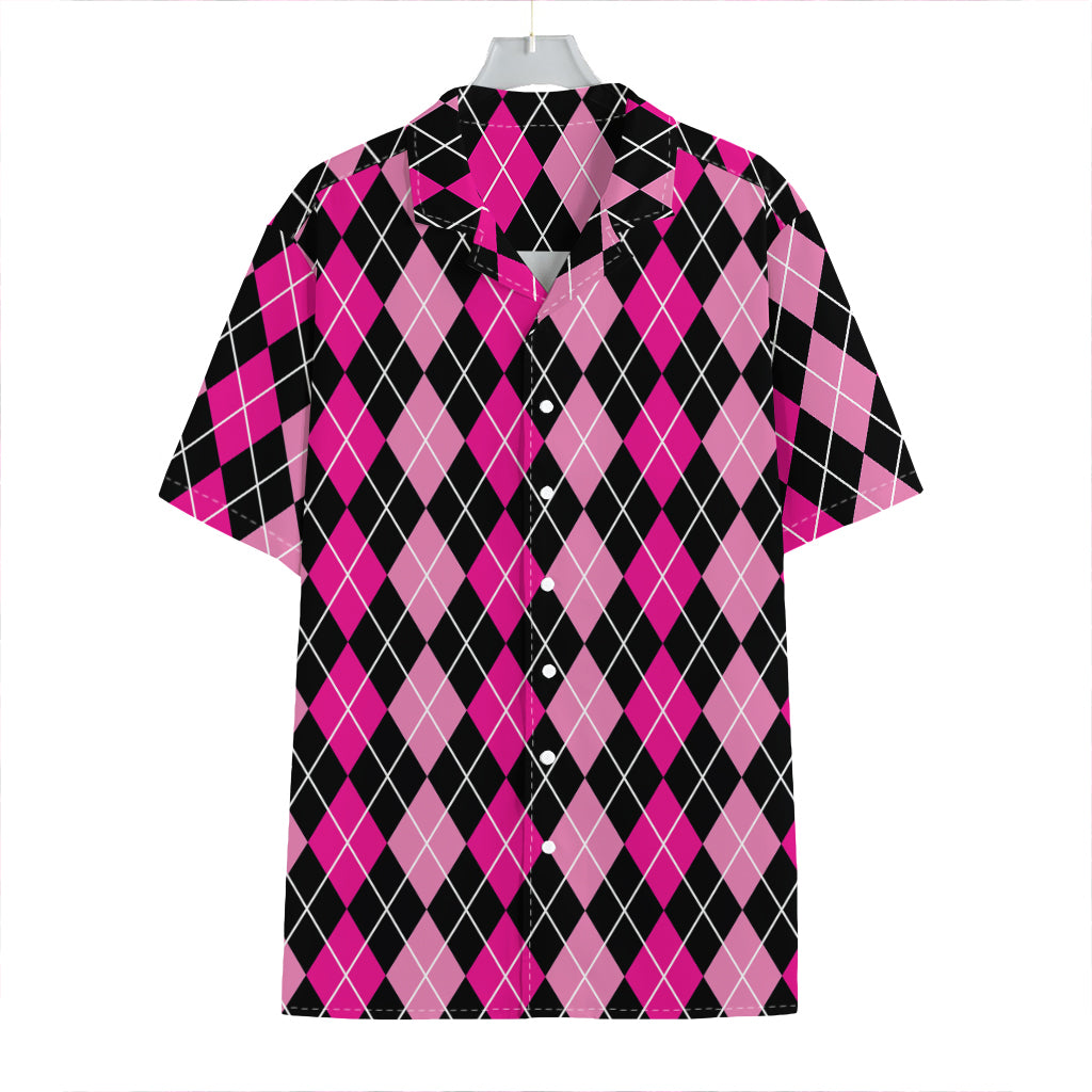 Deep Pink And Black Argyle Pattern Print Hawaiian Shirt
