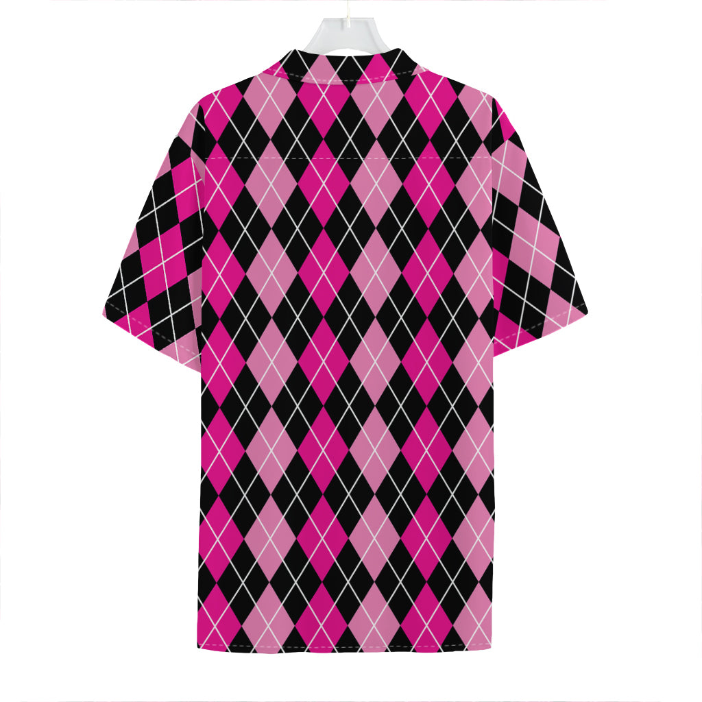 Deep Pink And Black Argyle Pattern Print Hawaiian Shirt