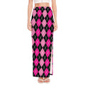 Deep Pink And Black Argyle Pattern Print High Slit Maxi Skirt
