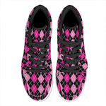Deep Pink And Black Argyle Pattern Print High Top Leather Sneakers