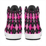 Deep Pink And Black Argyle Pattern Print High Top Leather Sneakers