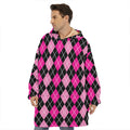 Deep Pink And Black Argyle Pattern Print Hoodie Blanket