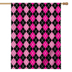 Deep Pink And Black Argyle Pattern Print House Flag