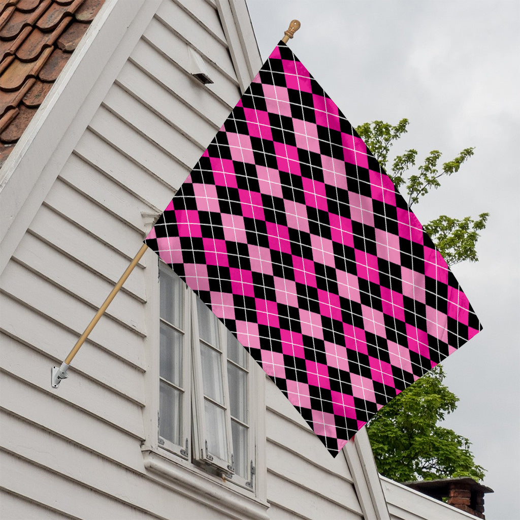 Deep Pink And Black Argyle Pattern Print House Flag