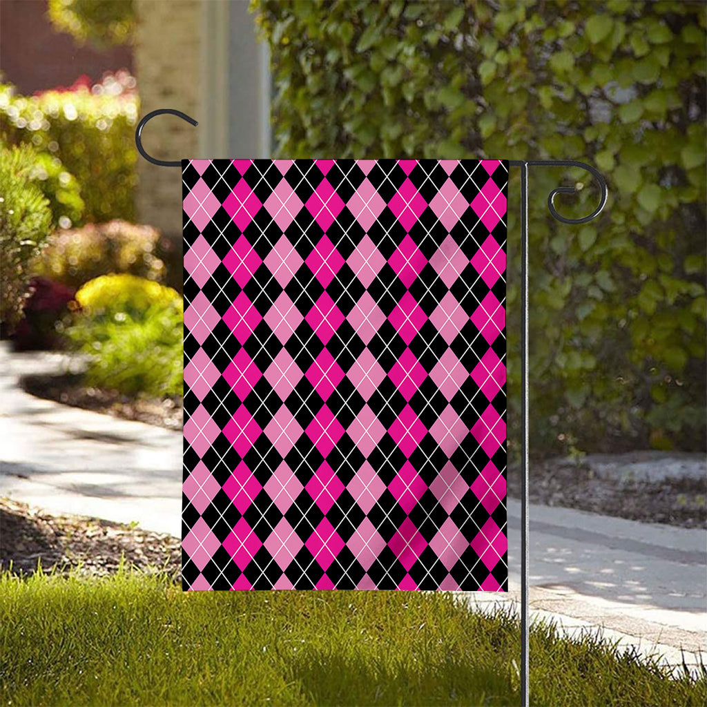 Deep Pink And Black Argyle Pattern Print House Flag