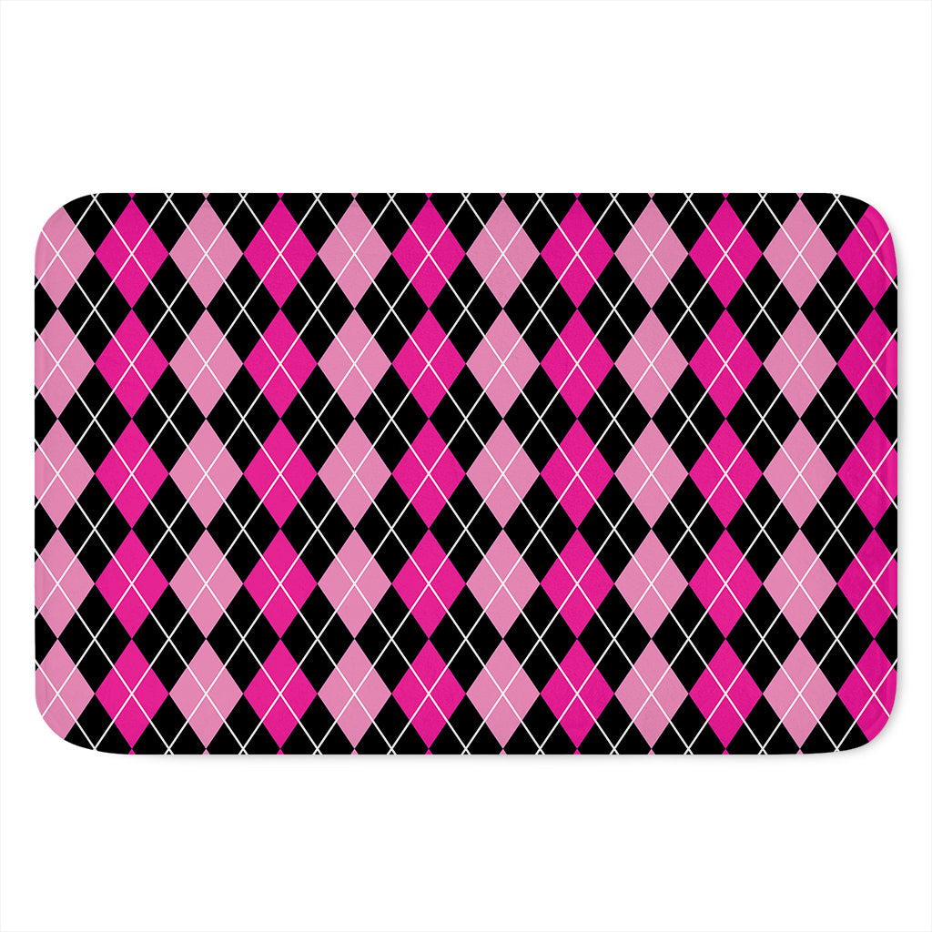 Deep Pink And Black Argyle Pattern Print Indoor Door Mat