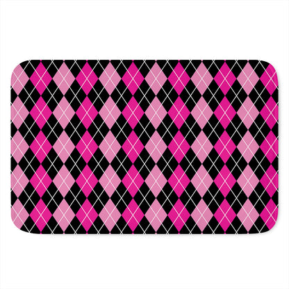 Deep Pink And Black Argyle Pattern Print Indoor Door Mat
