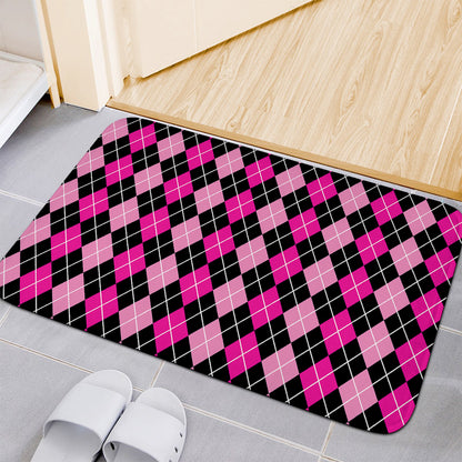 Deep Pink And Black Argyle Pattern Print Indoor Door Mat