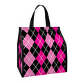 Deep Pink And Black Argyle Pattern Print Insulated Lunch Tote