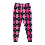 Deep Pink And Black Argyle Pattern Print Jogger Pants
