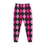 Deep Pink And Black Argyle Pattern Print Jogger Pants