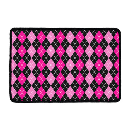 Deep Pink And Black Argyle Pattern Print Kitchen Mat