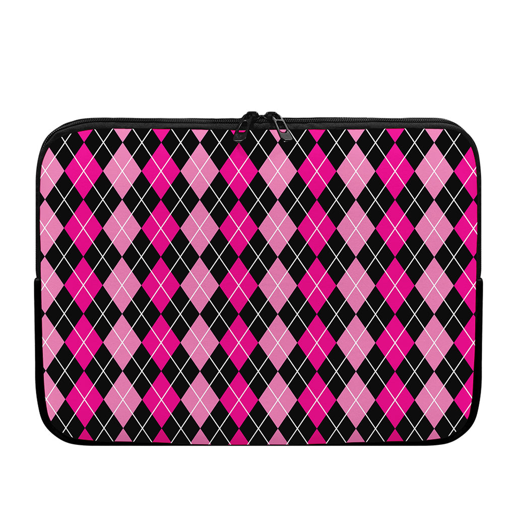 Deep Pink And Black Argyle Pattern Print Laptop Sleeve