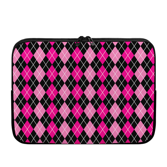 Deep Pink And Black Argyle Pattern Print Laptop Sleeve