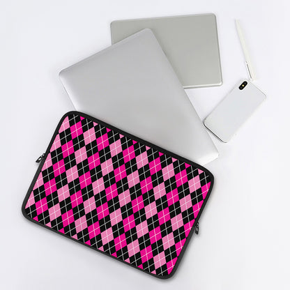Deep Pink And Black Argyle Pattern Print Laptop Sleeve