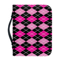 Deep Pink And Black Argyle Pattern Print Leather Bible Cover