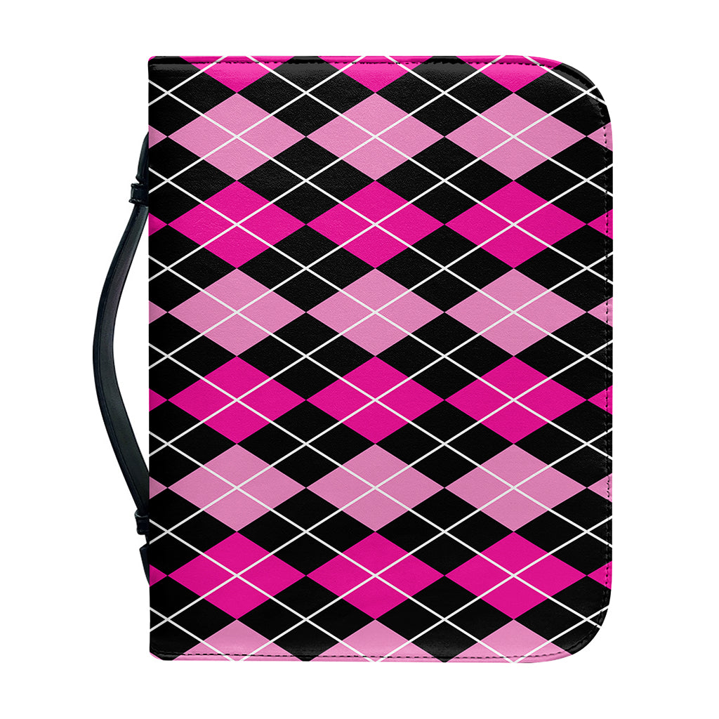 Deep Pink And Black Argyle Pattern Print Leather Bible Cover