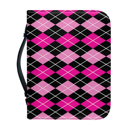 Deep Pink And Black Argyle Pattern Print Leather Bible Cover